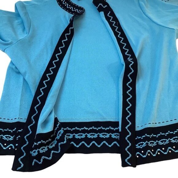 Ming Wang Womens Knit Open Front 3/4 Sleeve Blazer Jacket Blue Size PM - Picture 8 of 13